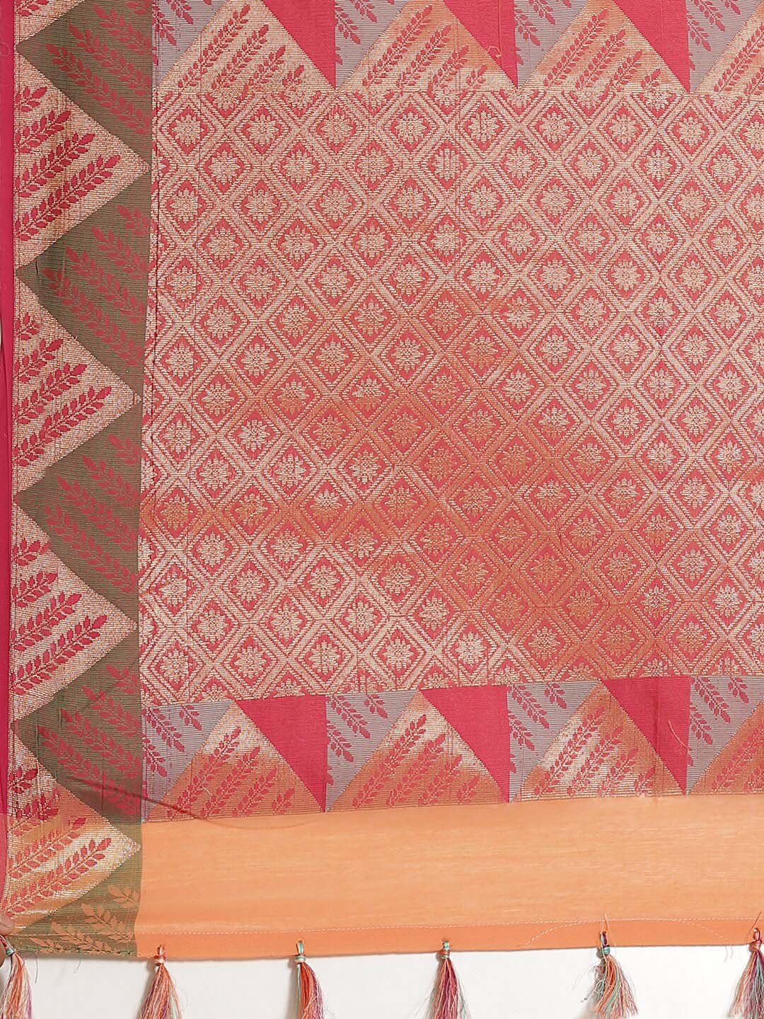 Indethnic Banarasi Peach Woven Design Festive Wear Saree - Saree Detail View