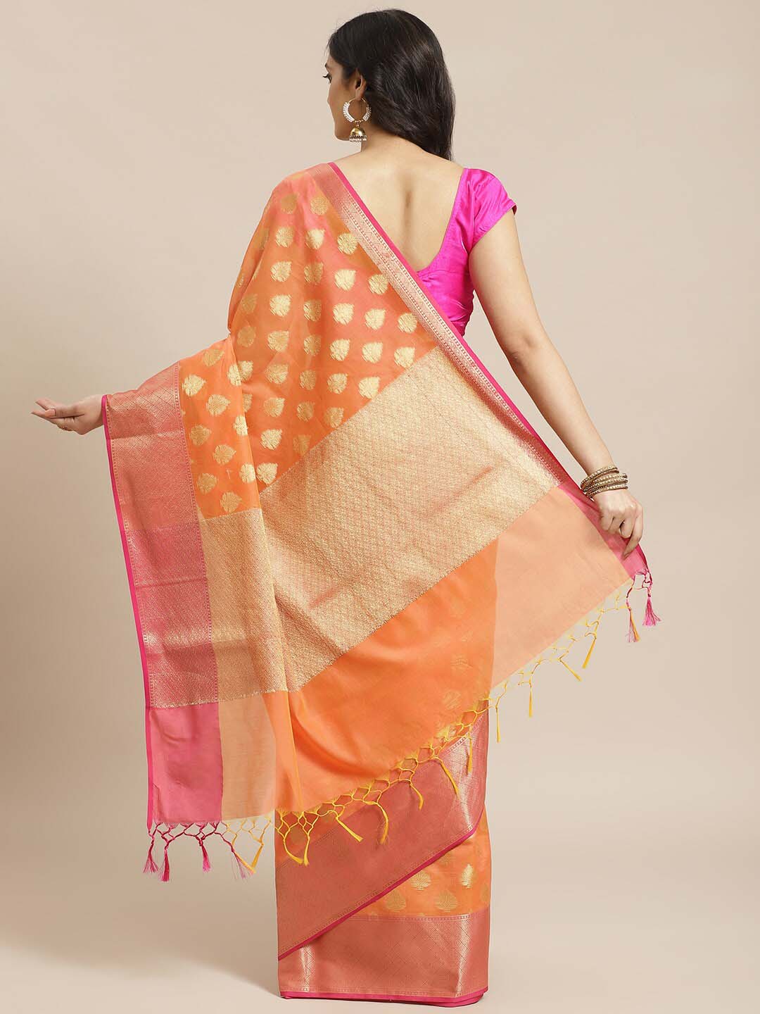 Indethnic Banarasi Peach Woven Design Festive Wear Saree - View 3