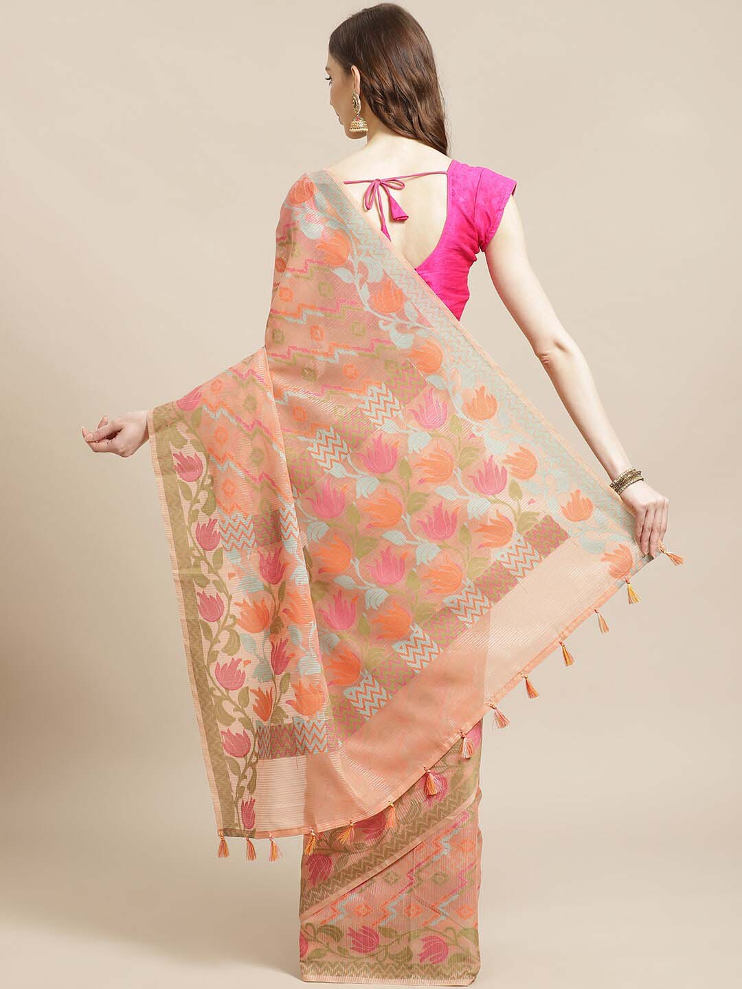 Indethnic Banarasi Peach Woven Design Work Wear Saree - View 3