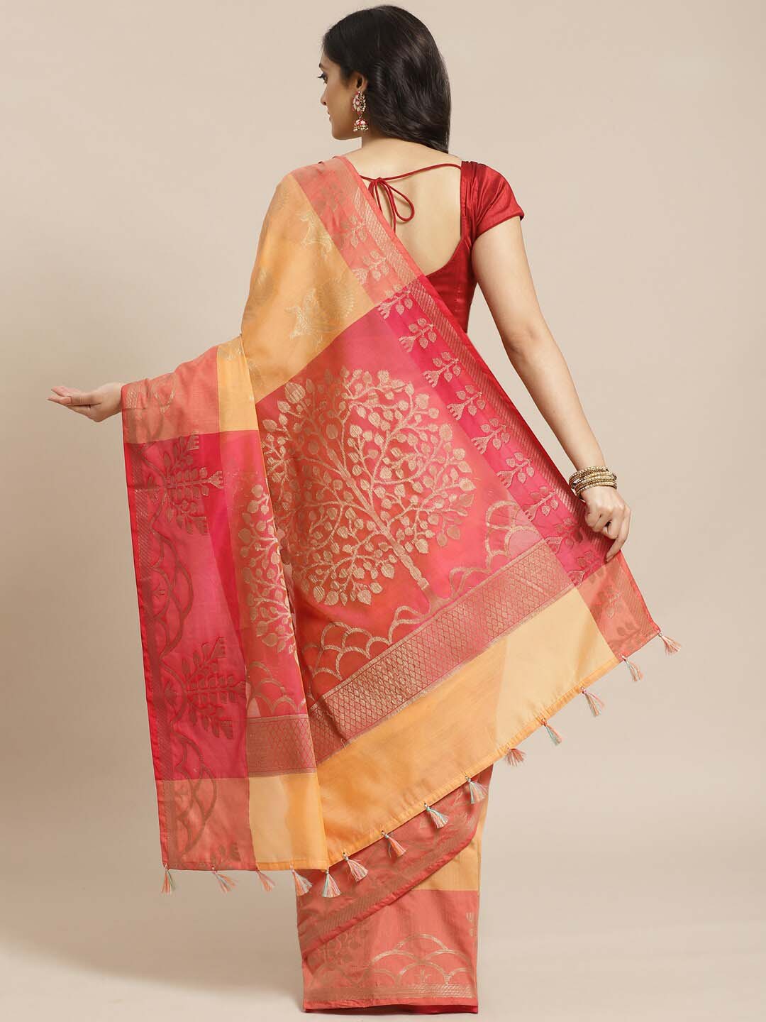 Indethnic Banarasi Peach Woven Design Daily Wear Saree - View 2