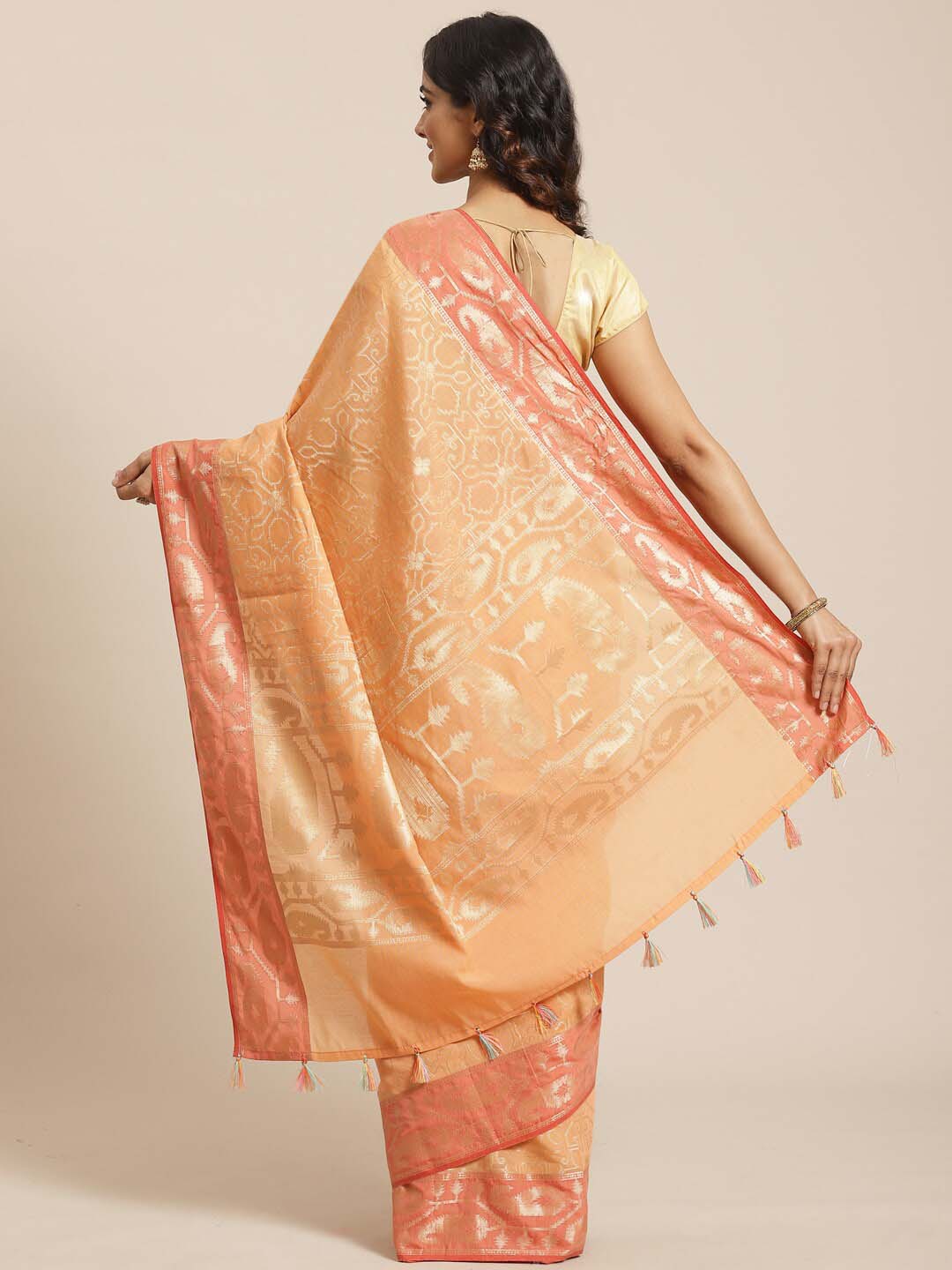 Indethnic Banarasi Peach Woven Design Party Wear Saree - View 2
