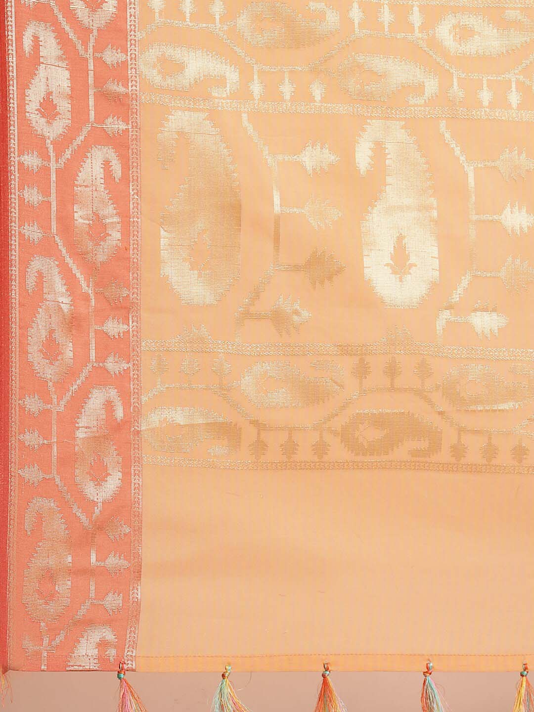 Indethnic Banarasi Peach Woven Design Party Wear Saree - Saree Detail View