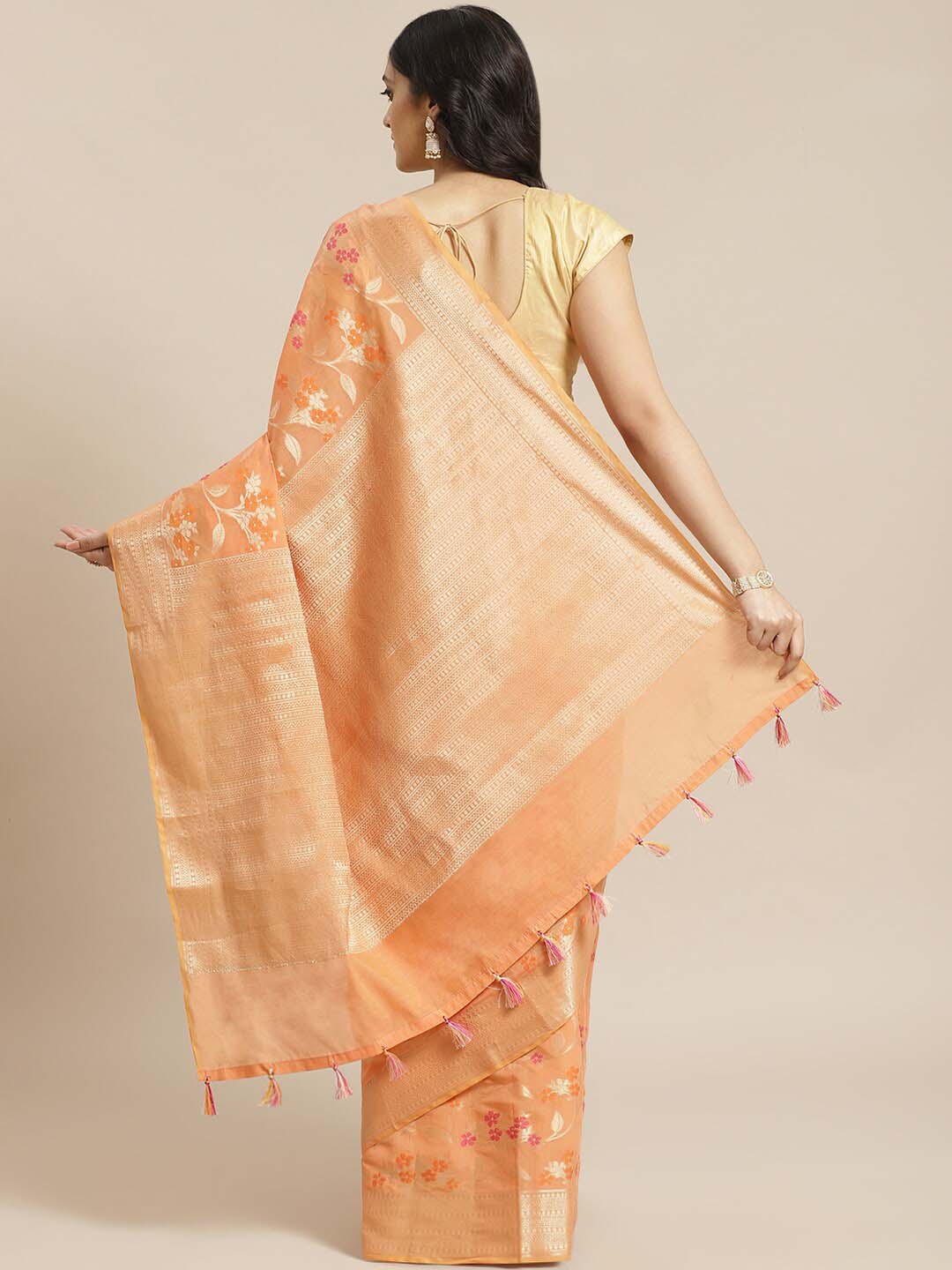 Indethnic Banarasi Peach Woven Design Daily Wear Saree - View 2