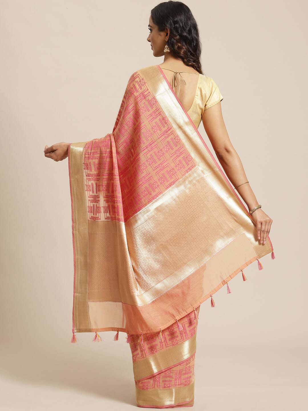 Indethnic Banarasi Peach Woven Design Festive Wear Saree - View 3