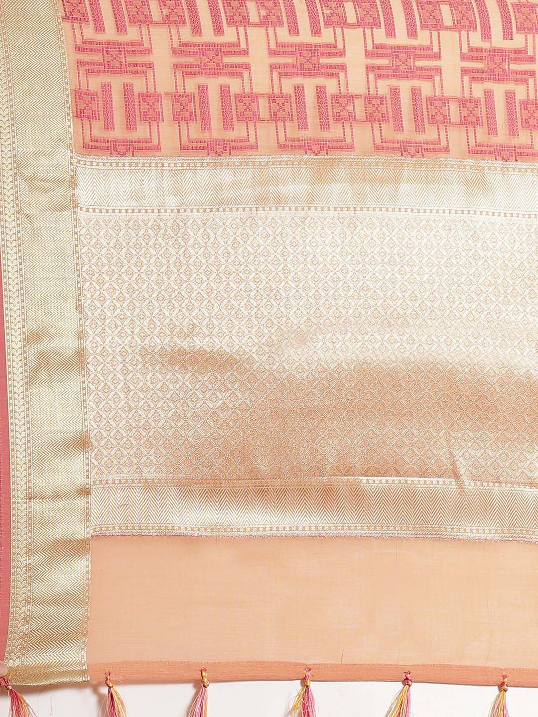 Indethnic Banarasi Peach Woven Design Festive Wear Saree - Saree Detail View