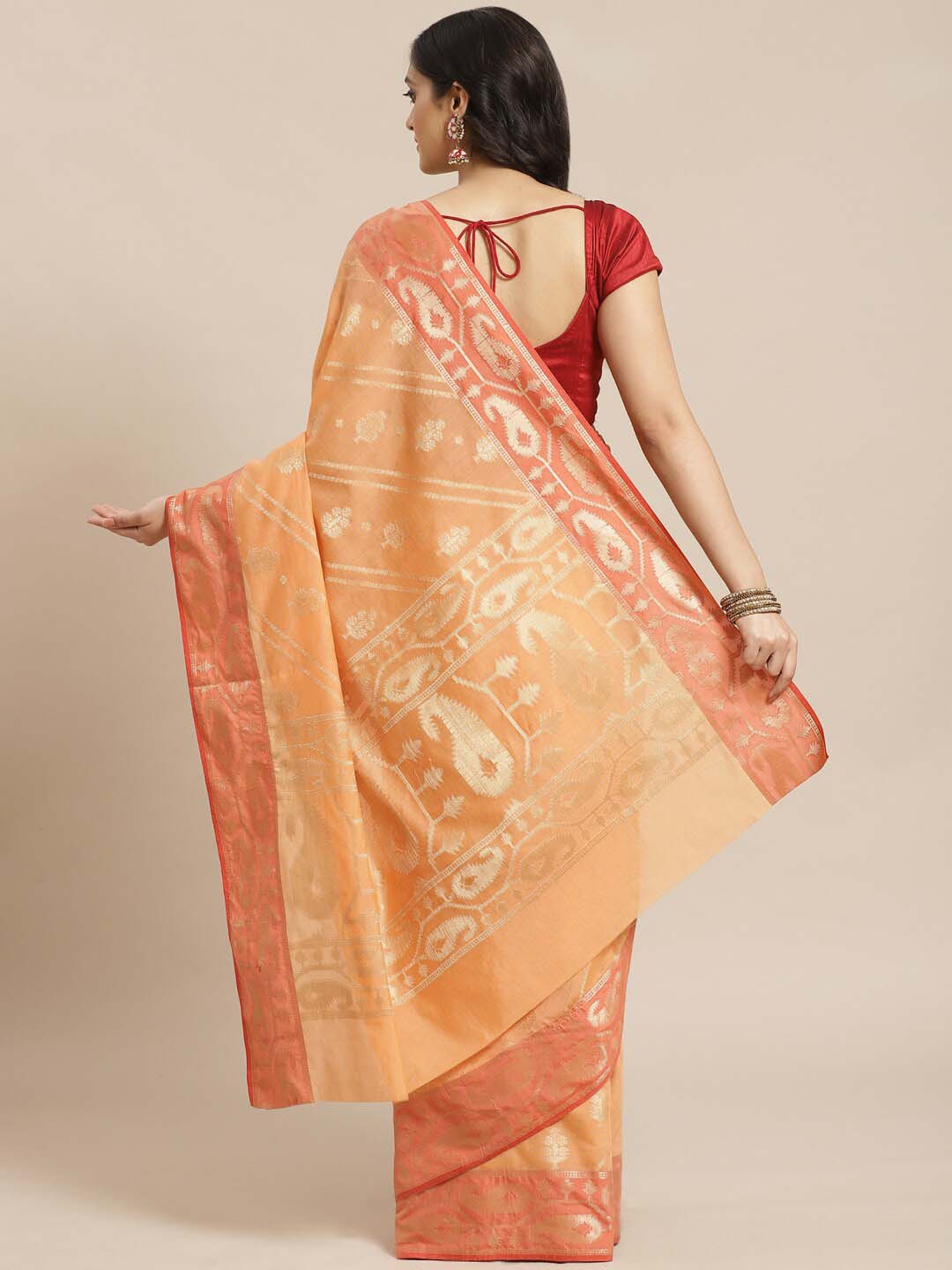 Indethnic Banarasi Peach Woven Design Daily Wear Saree - View 3