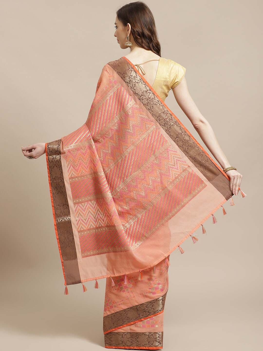 Indethnic Banarasi Peach Woven Design Daily Wear Saree - View 1