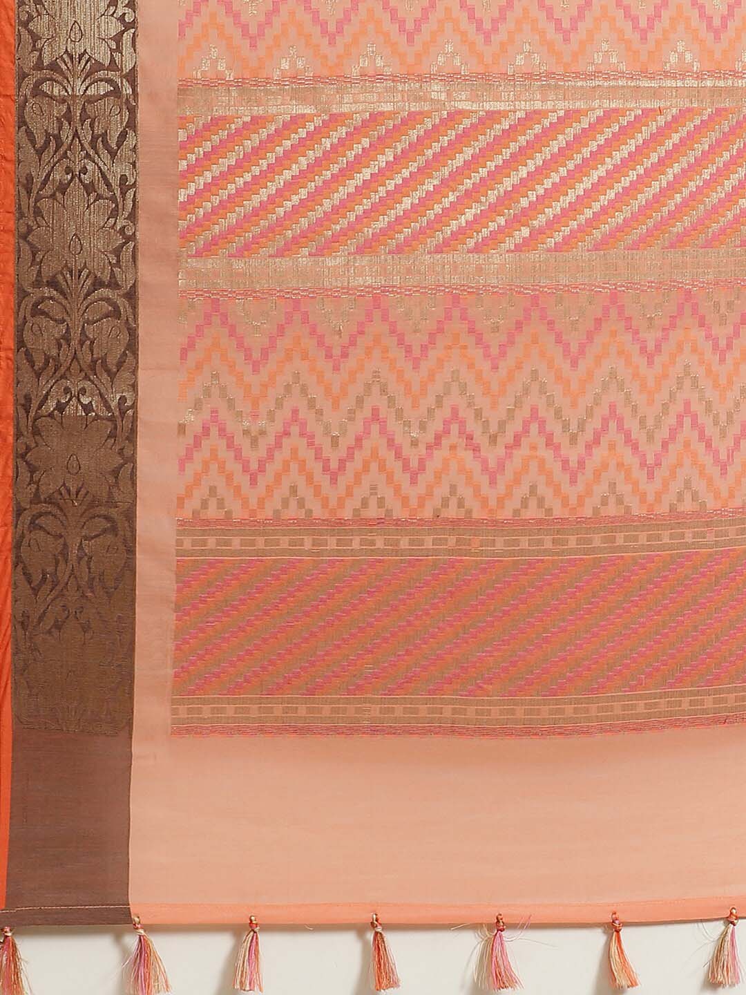 Indethnic Banarasi Peach Woven Design Daily Wear Saree - Saree Detail View