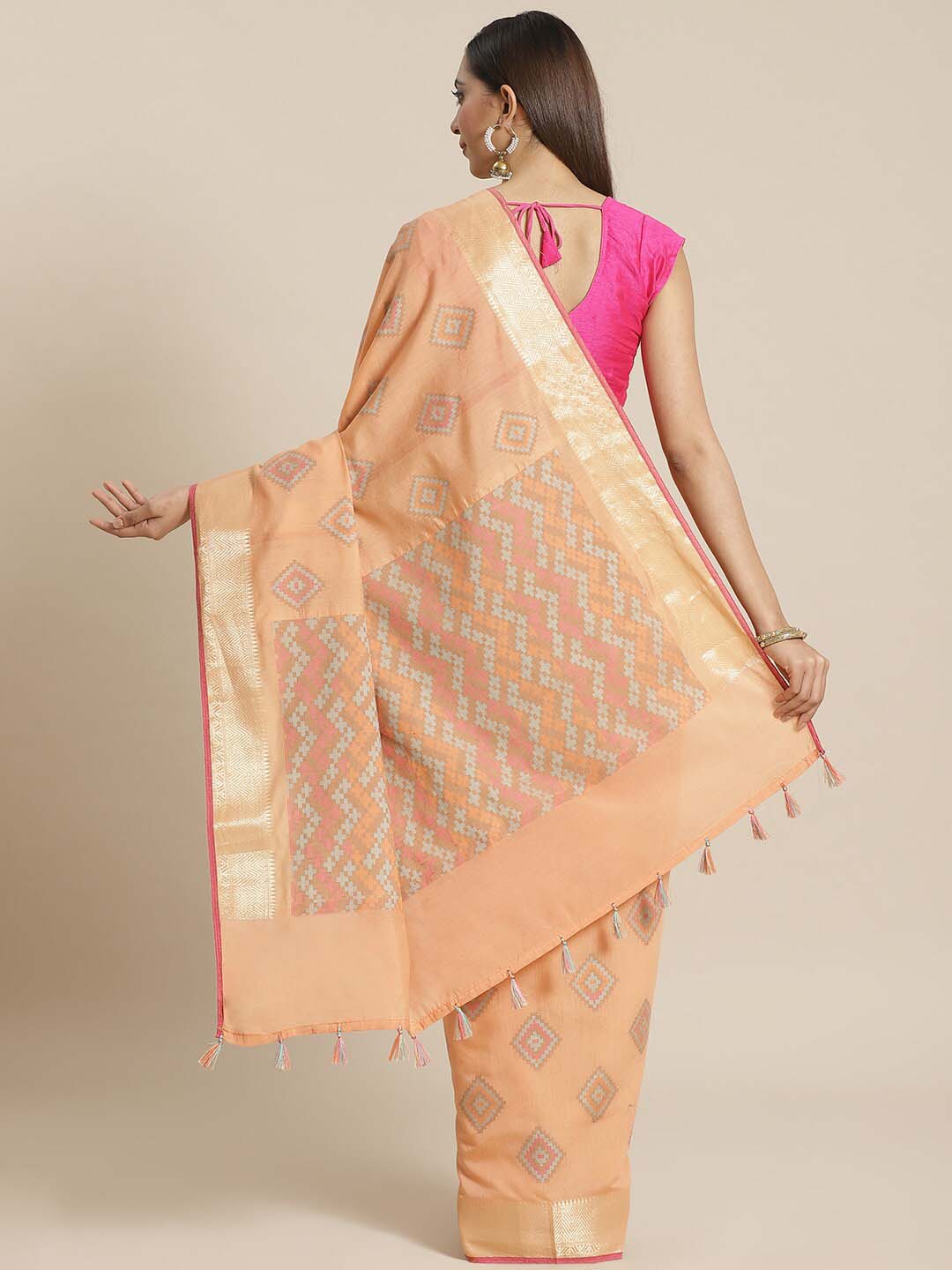 Indethnic Banarasi Peach Woven Design Work Wear Saree - View 2
