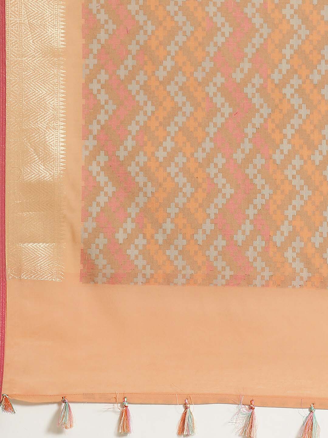 Indethnic Banarasi Peach Woven Design Work Wear Saree - Saree Detail View