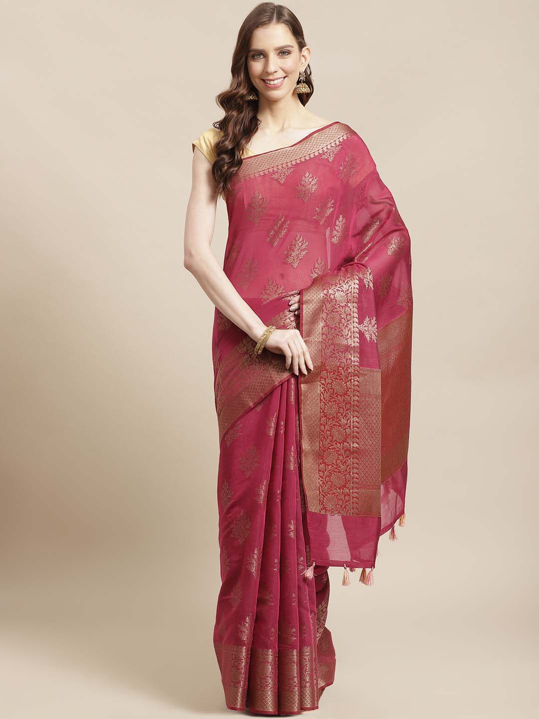 Indethnic Banarasi Rose Woven Design Party Wear Saree - View 1