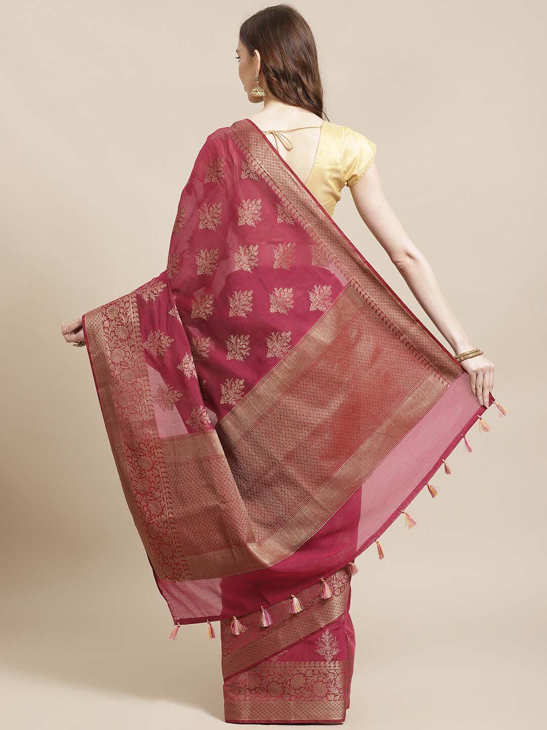 Indethnic Banarasi Rose Woven Design Party Wear Saree - View 2