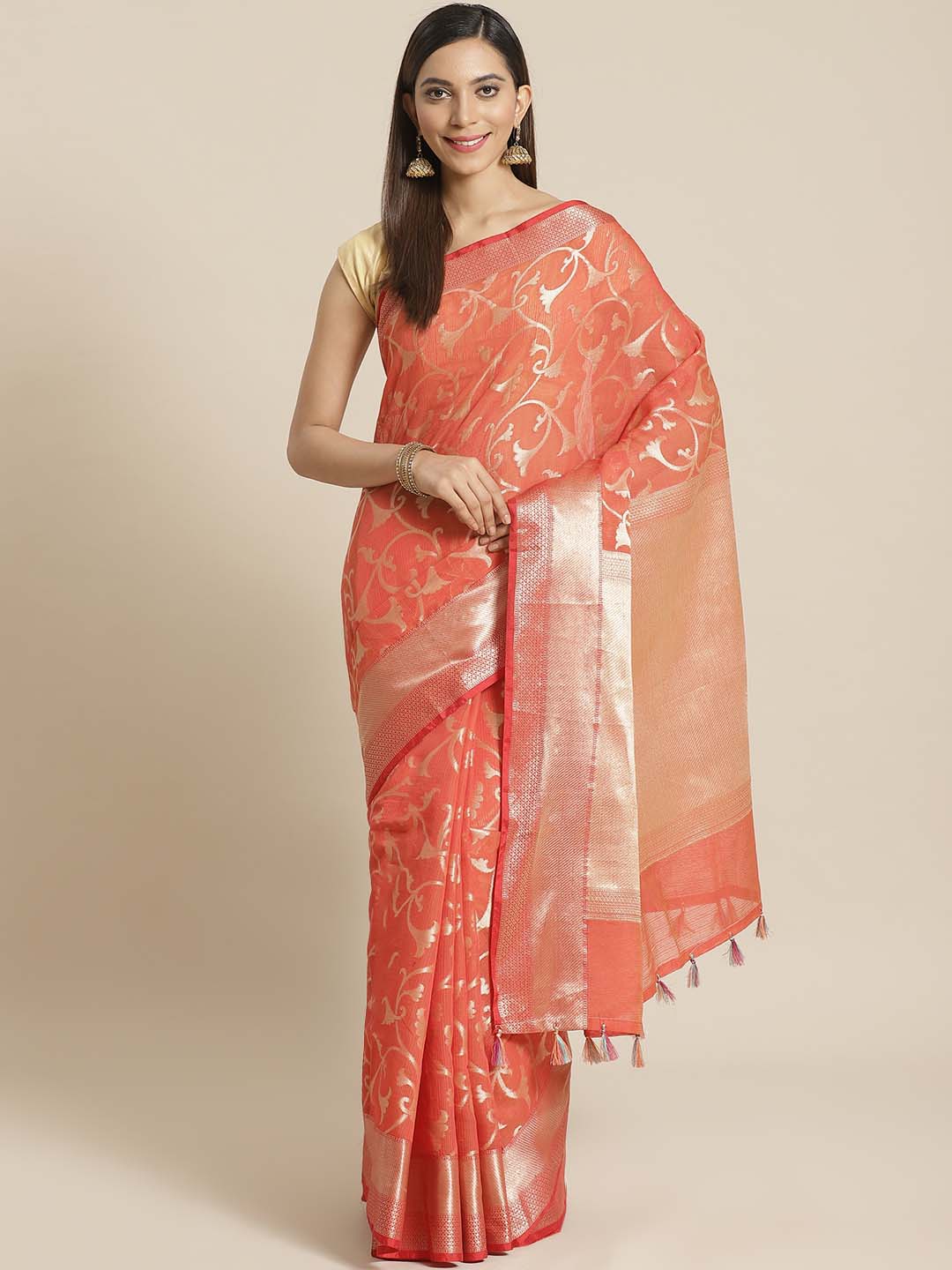 Indethnic Banarasi Rust Woven Design Festive Wear Saree - View 1