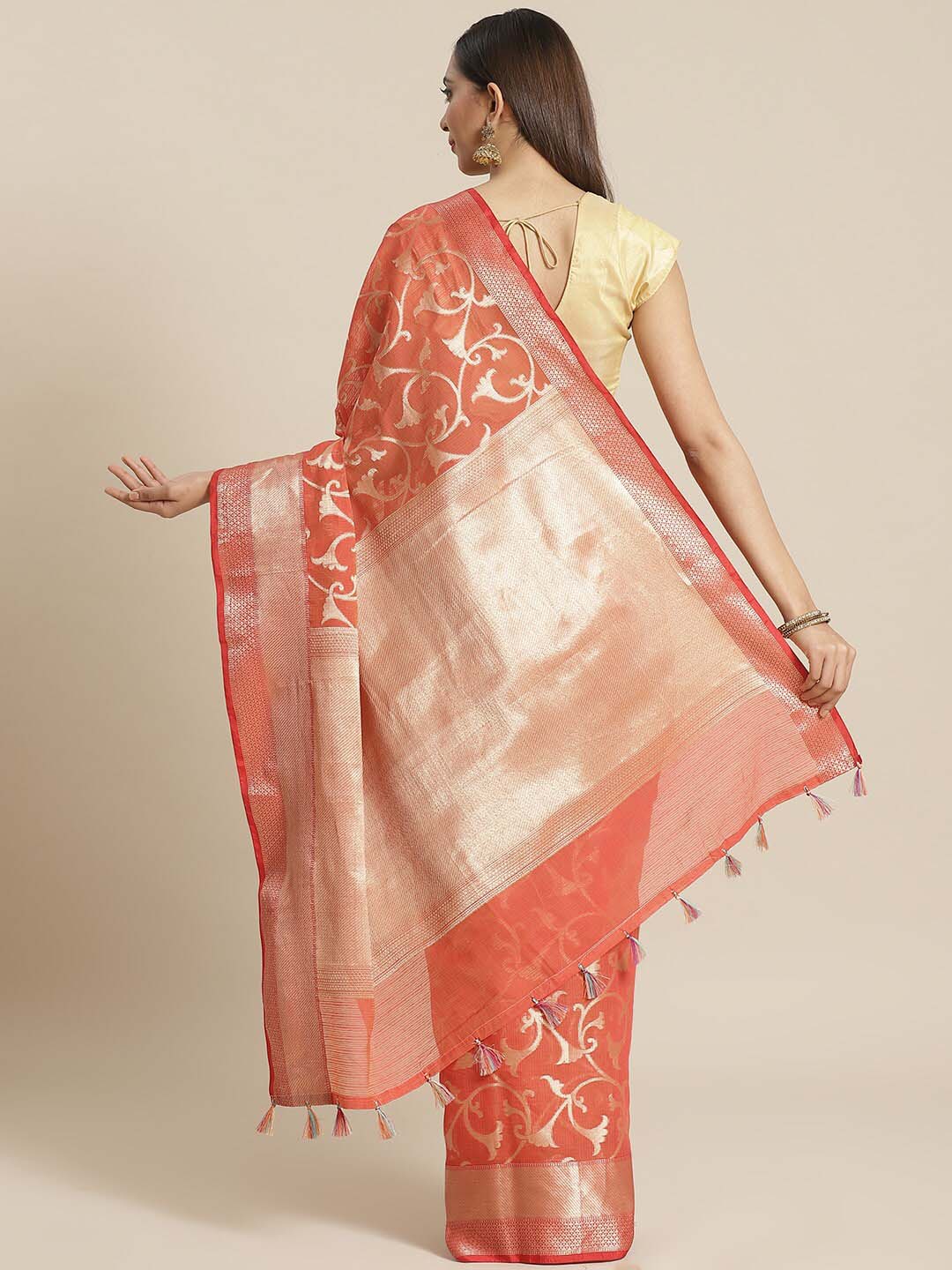 Indethnic Banarasi Rust Woven Design Festive Wear Saree - View 2