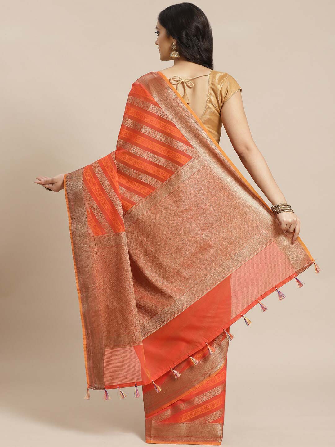 Indethnic Banarasi Rust Woven Design Daily Wear Saree - View 2