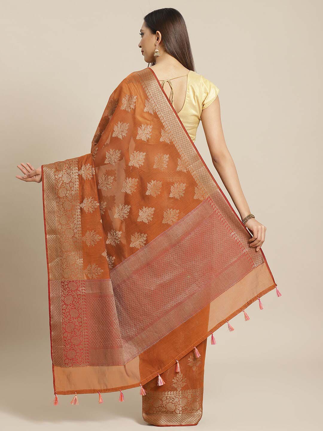 Indethnic Banarasi Rust Woven Design Party Wear Saree - View 2