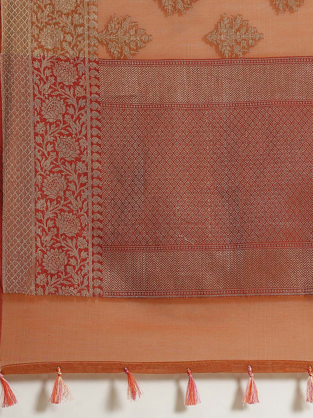 Indethnic Banarasi Rust Woven Design Party Wear Saree - Saree Detail View