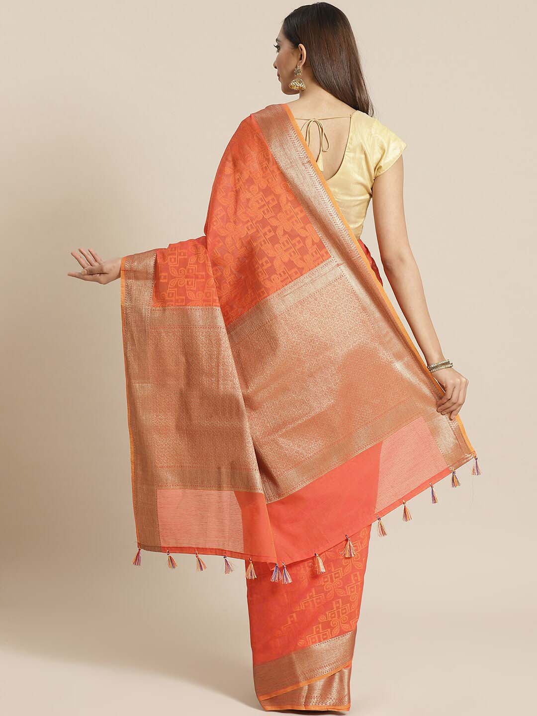 Indethnic Banarasi Rust Woven Design Work Wear Saree - View 2