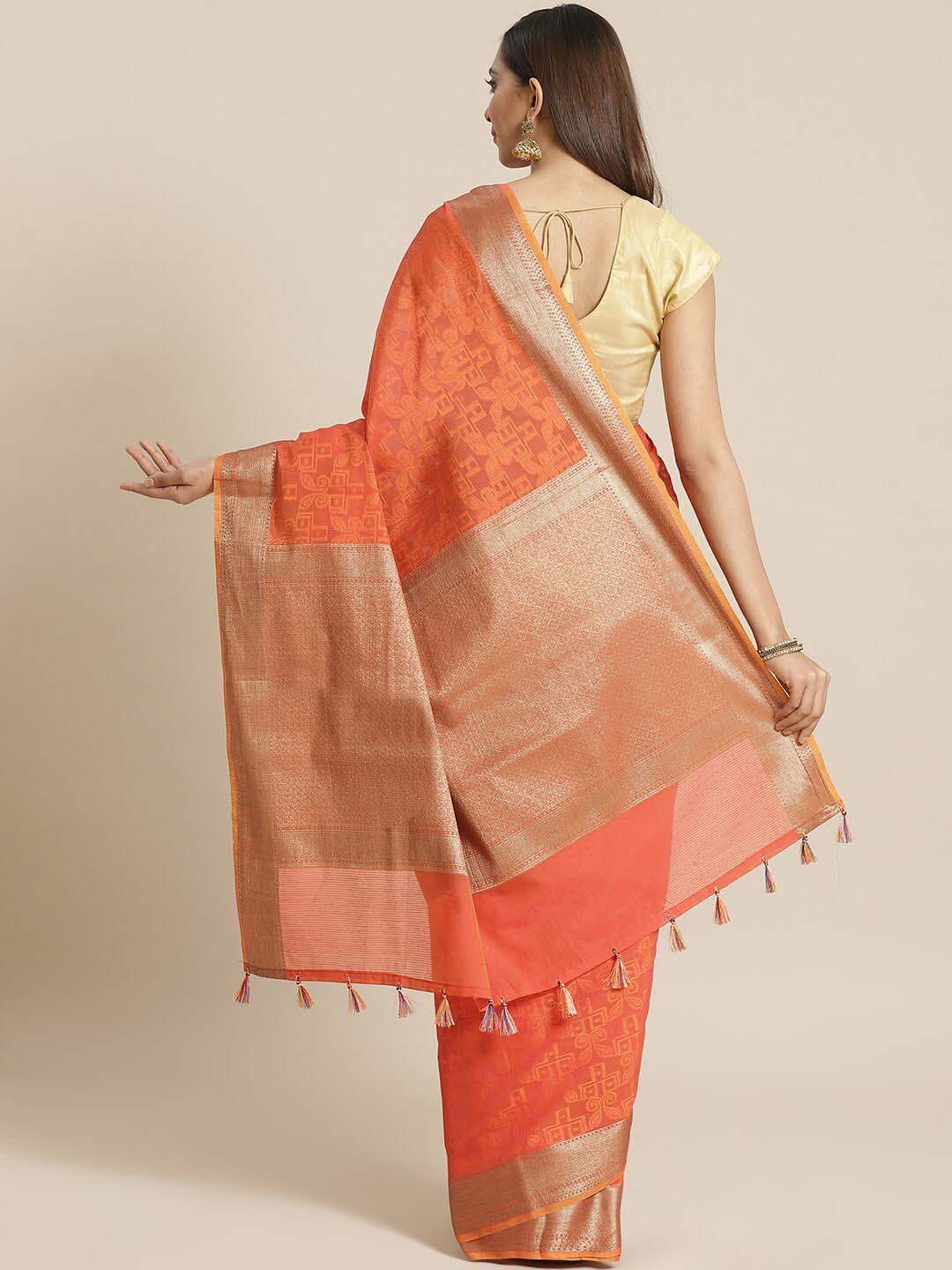 Indethnic Banarasi Rust Woven Design Work Wear Saree - View 1