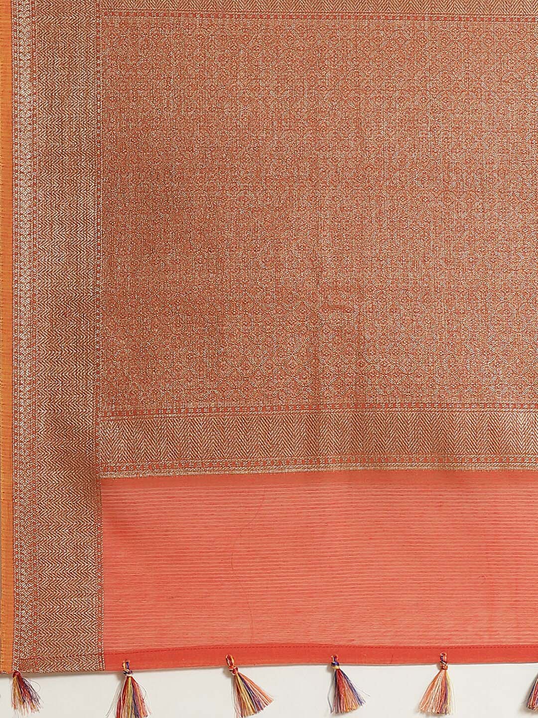Indethnic Banarasi Rust Woven Design Work Wear Saree - Saree Detail View