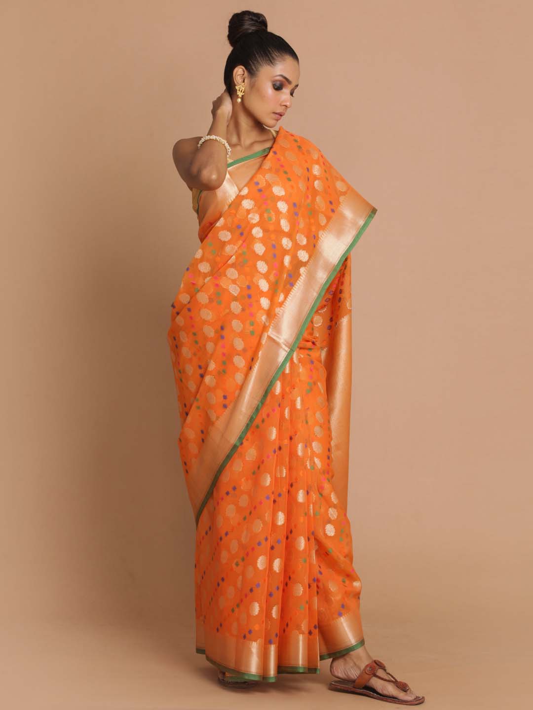Indethnic Banarasi Rust Woven Design Festive Wear Saree - View 1