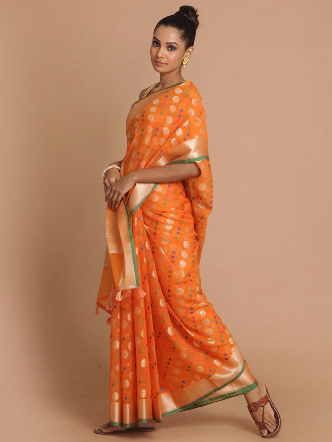 Indethnic Banarasi Rust Woven Design Festive Wear Saree - View 2