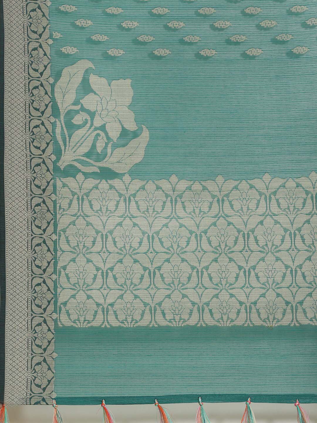 Indethnic Banarasi Teal Woven Design Work Wear Saree - Saree Detail View