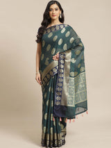 TEAL TRANQUILITY (BANARASI LIVA SAREE)