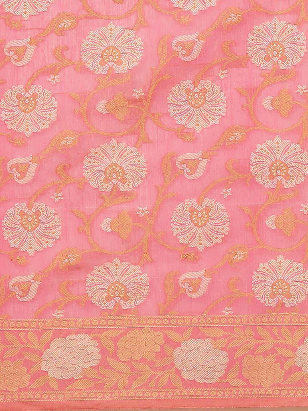 Indethnic Banarasi Pink Woven Design Work Wear Saree - View 3