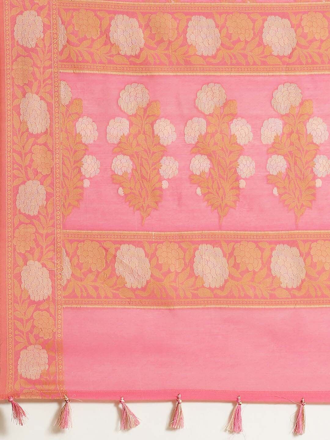 Indethnic Banarasi Pink Woven Design Work Wear Saree - Saree Detail View