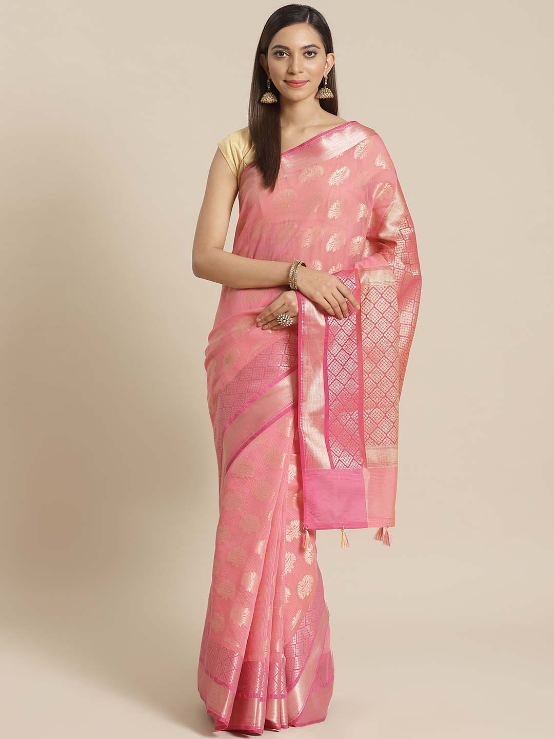 Indethnic Banarasi Pink Woven Design Daily Wear Saree - View 1