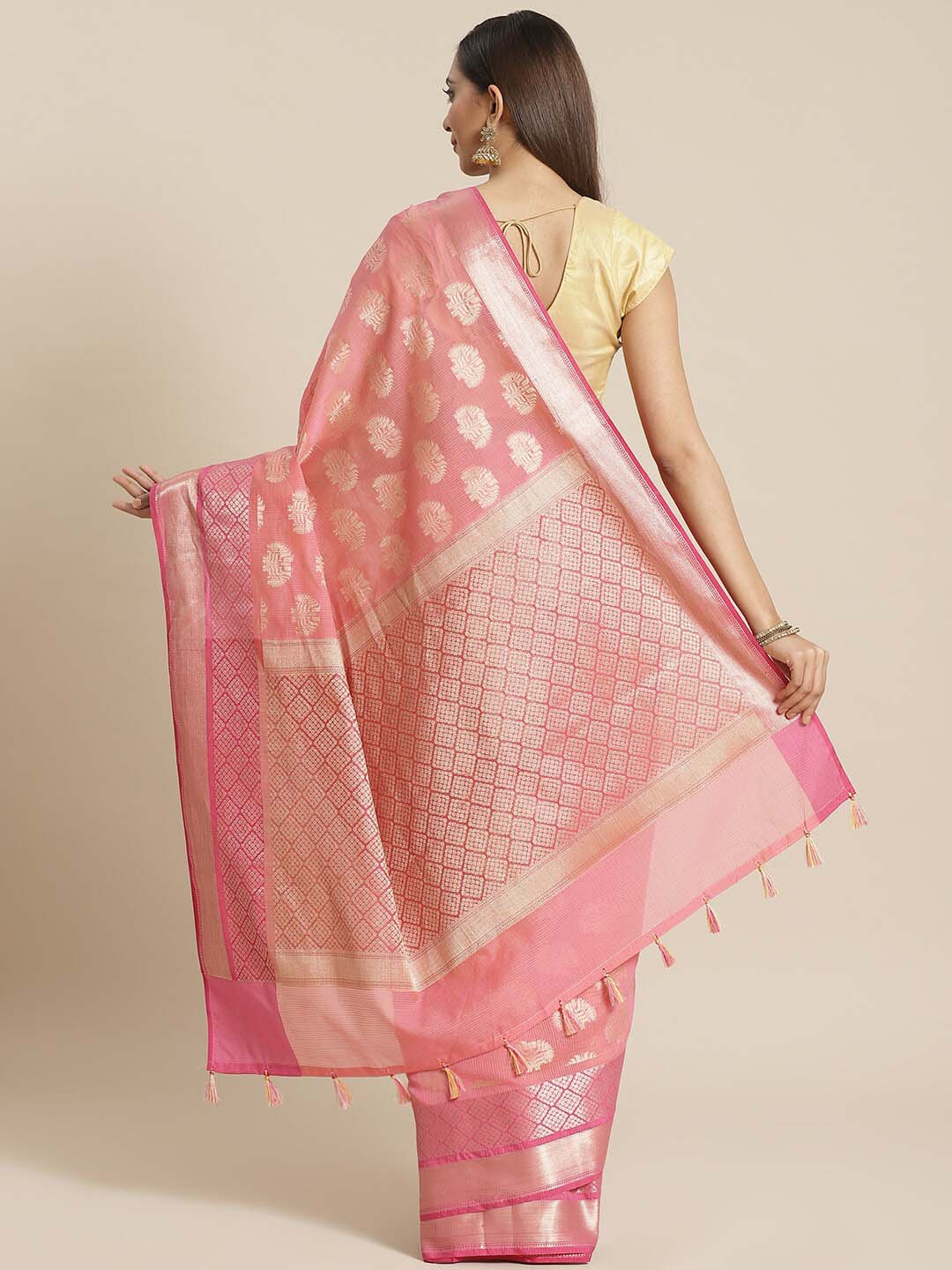 Indethnic Banarasi Pink Woven Design Daily Wear Saree - View 2