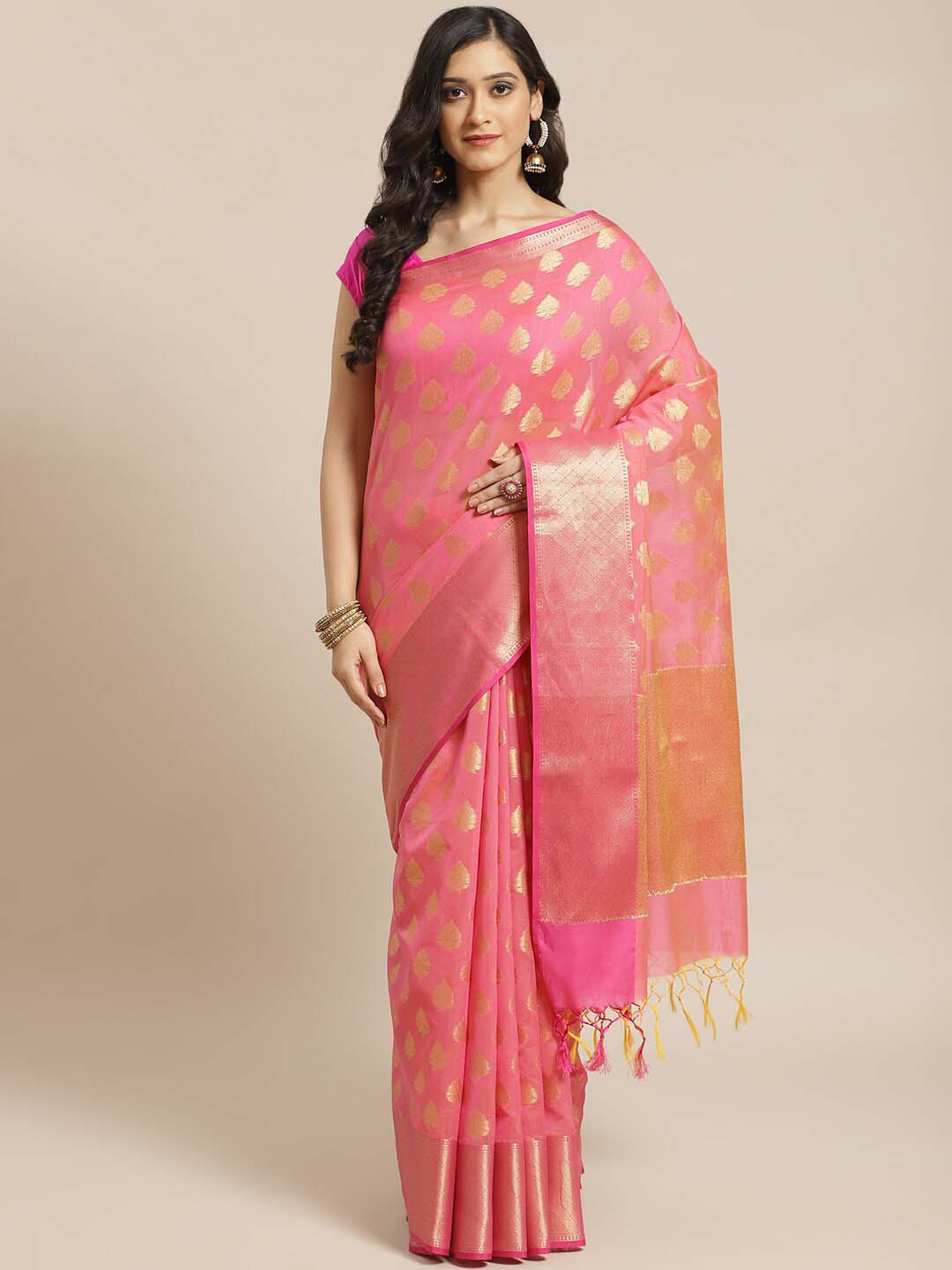 Indethnic Banarasi Pink Woven Design Festive Wear Saree - View 1