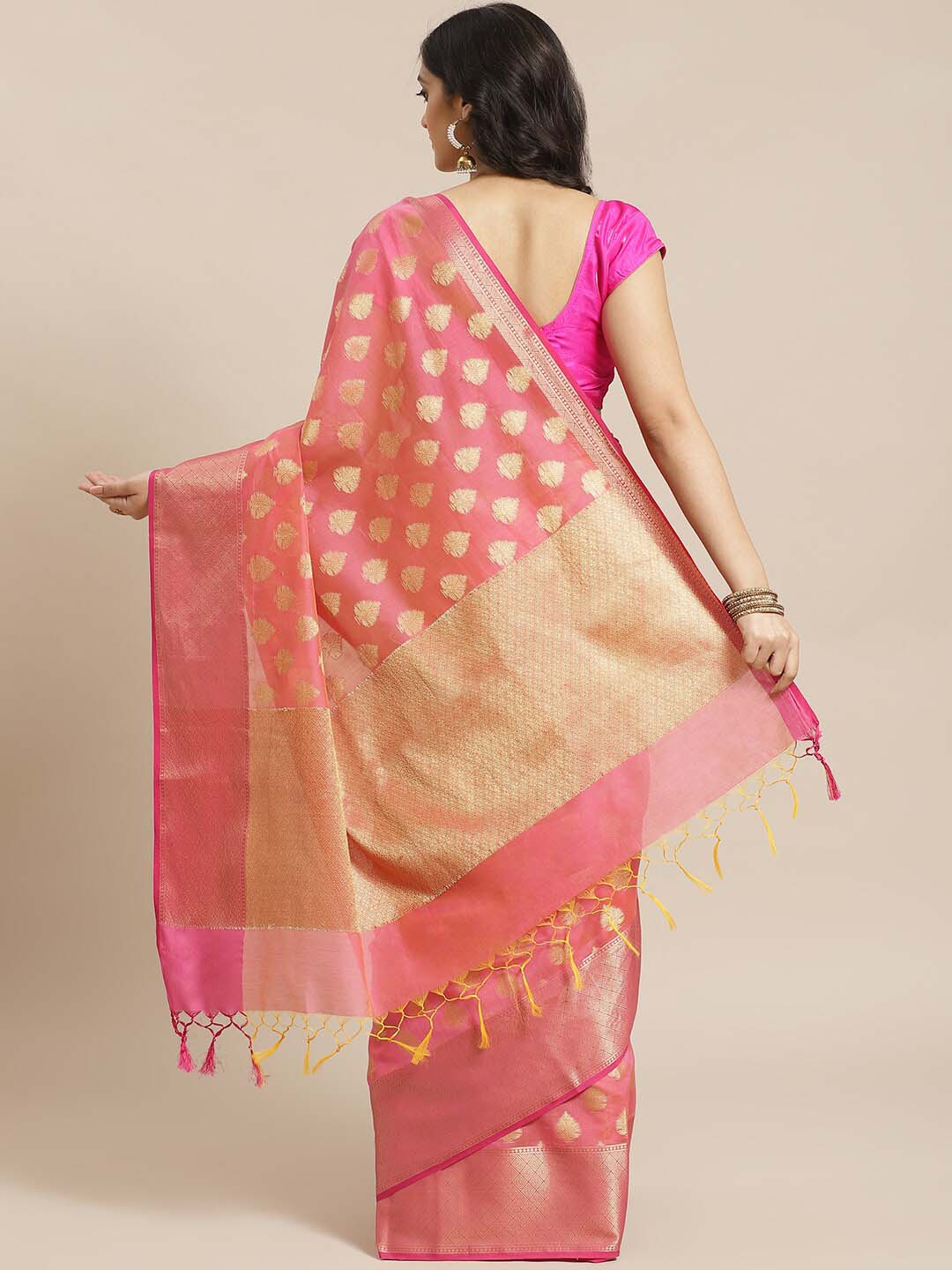 Indethnic Banarasi Pink Woven Design Festive Wear Saree - View 3