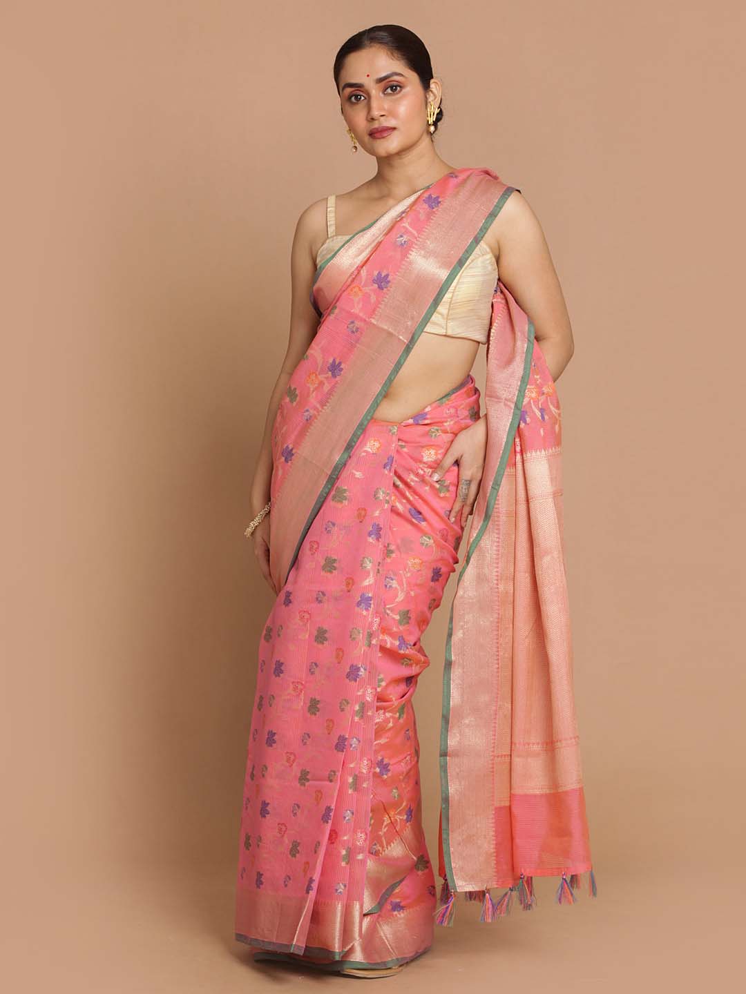 Indethnic Banarasi Pink Woven Design Daily Wear Saree - View 1