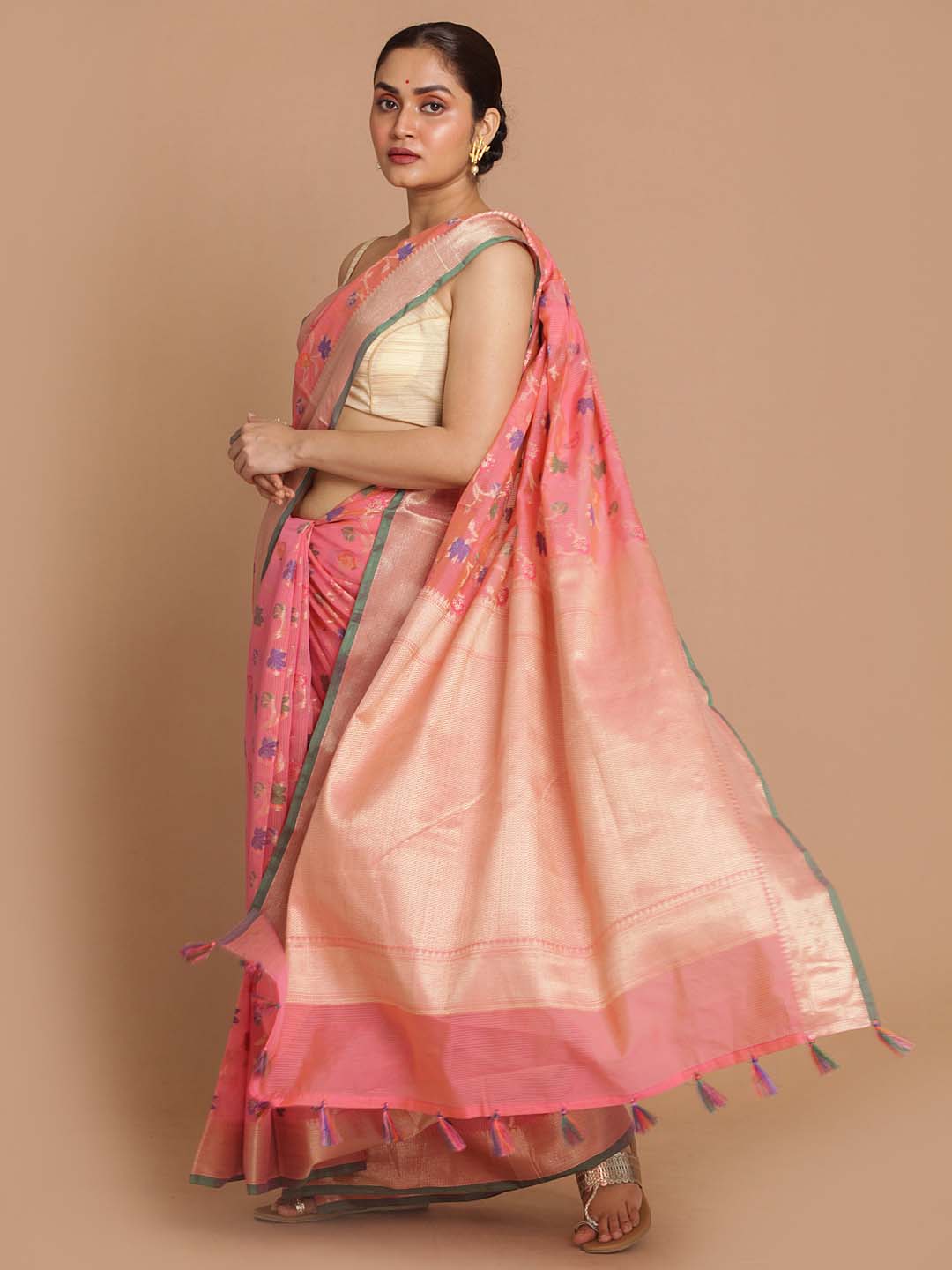 Indethnic Banarasi Pink Woven Design Daily Wear Saree - View 2