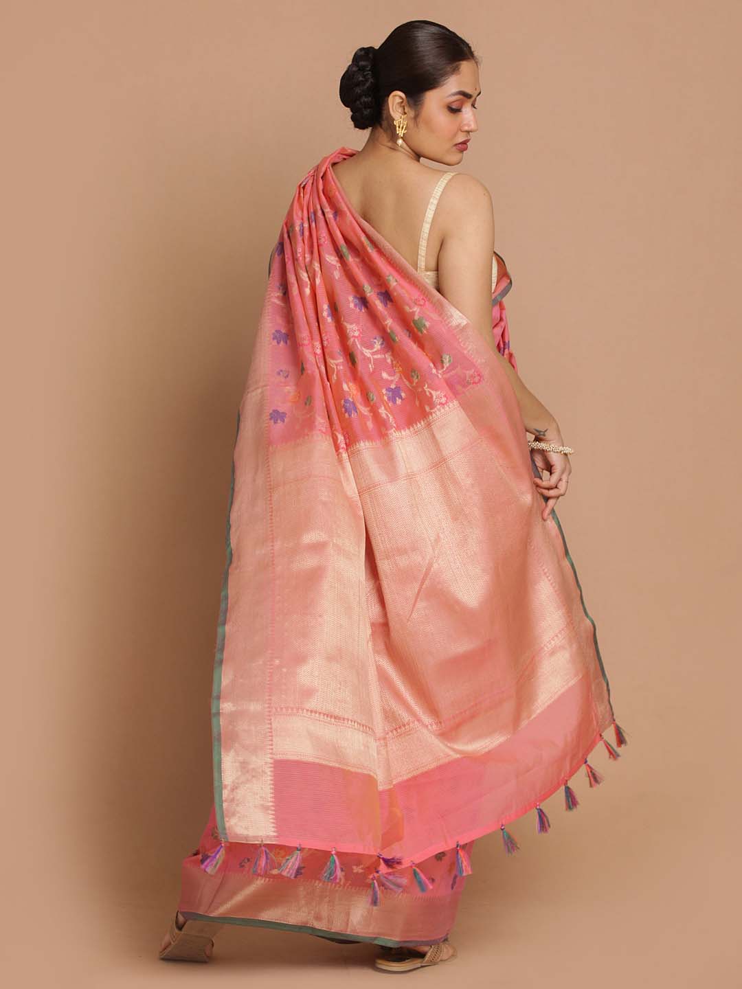 Indethnic Banarasi Pink Woven Design Daily Wear Saree - View 3