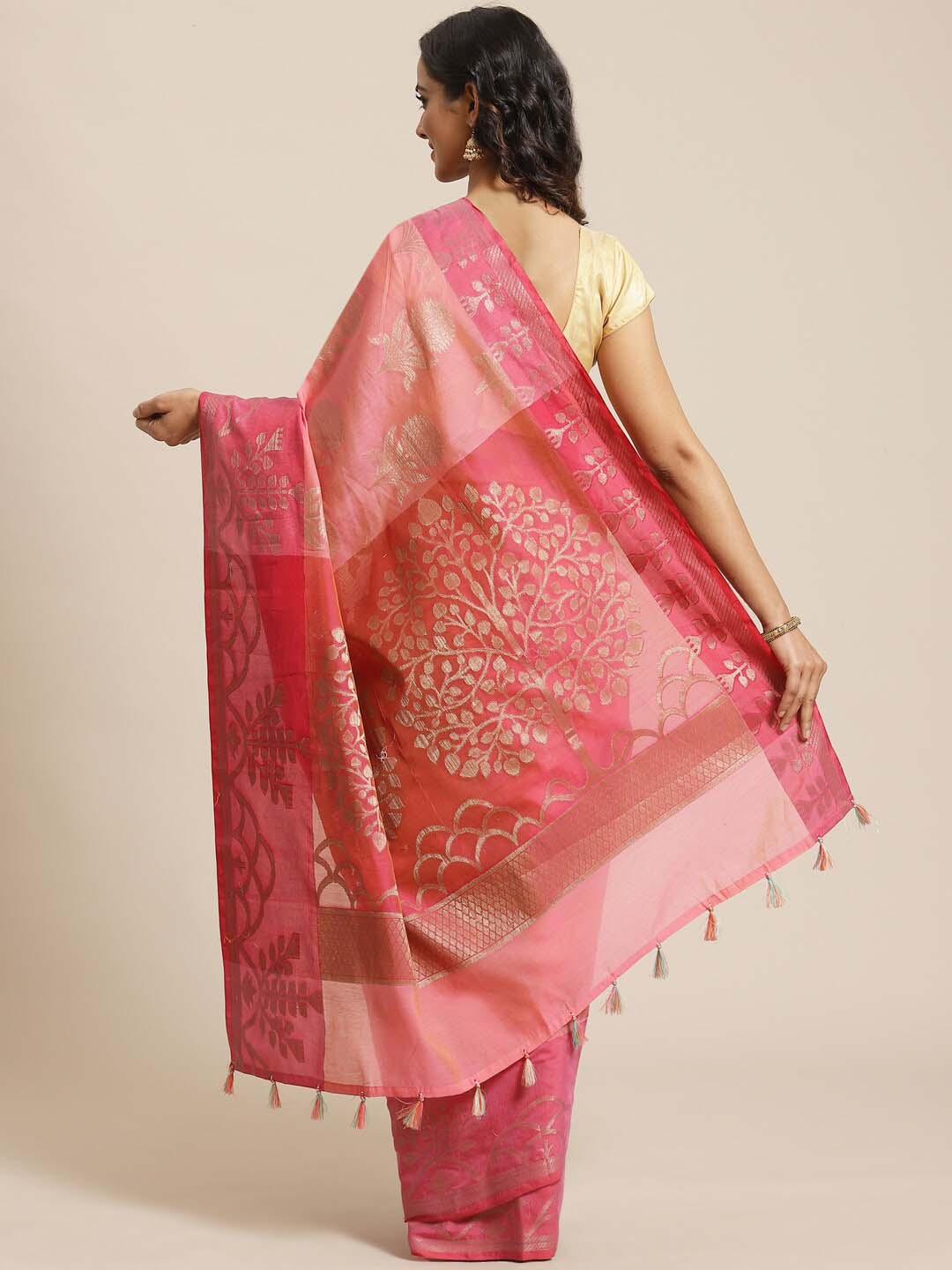 Indethnic Banarasi Pink Woven Design Daily Wear Saree - View 2