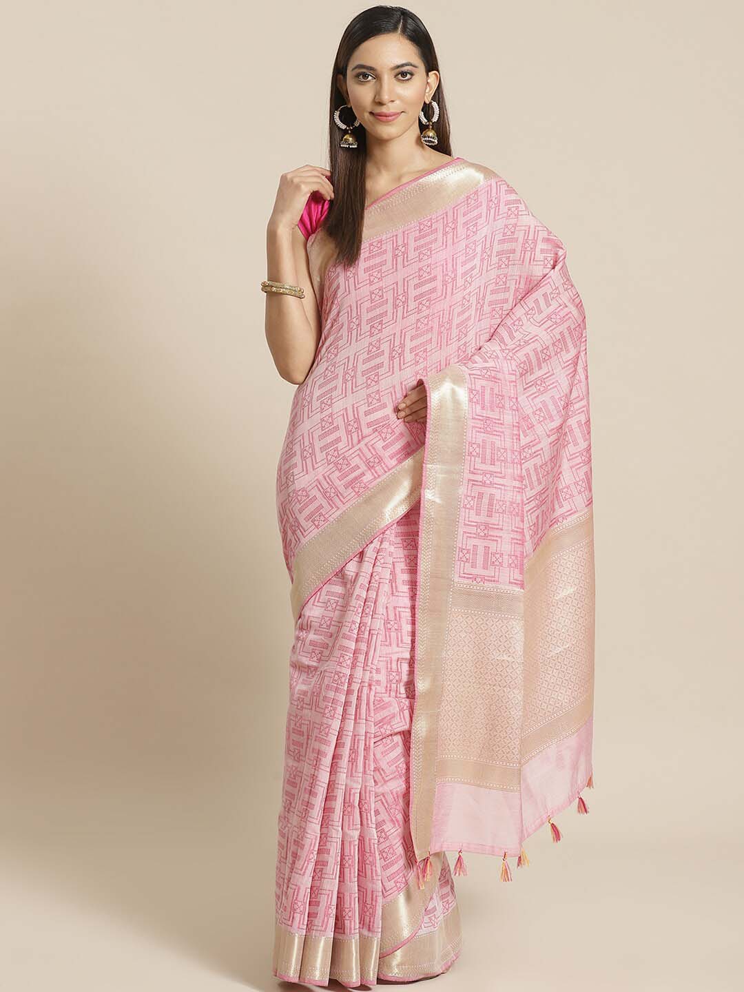 Indethnic Banarasi Pink Woven Design Festive Wear Saree - View 1