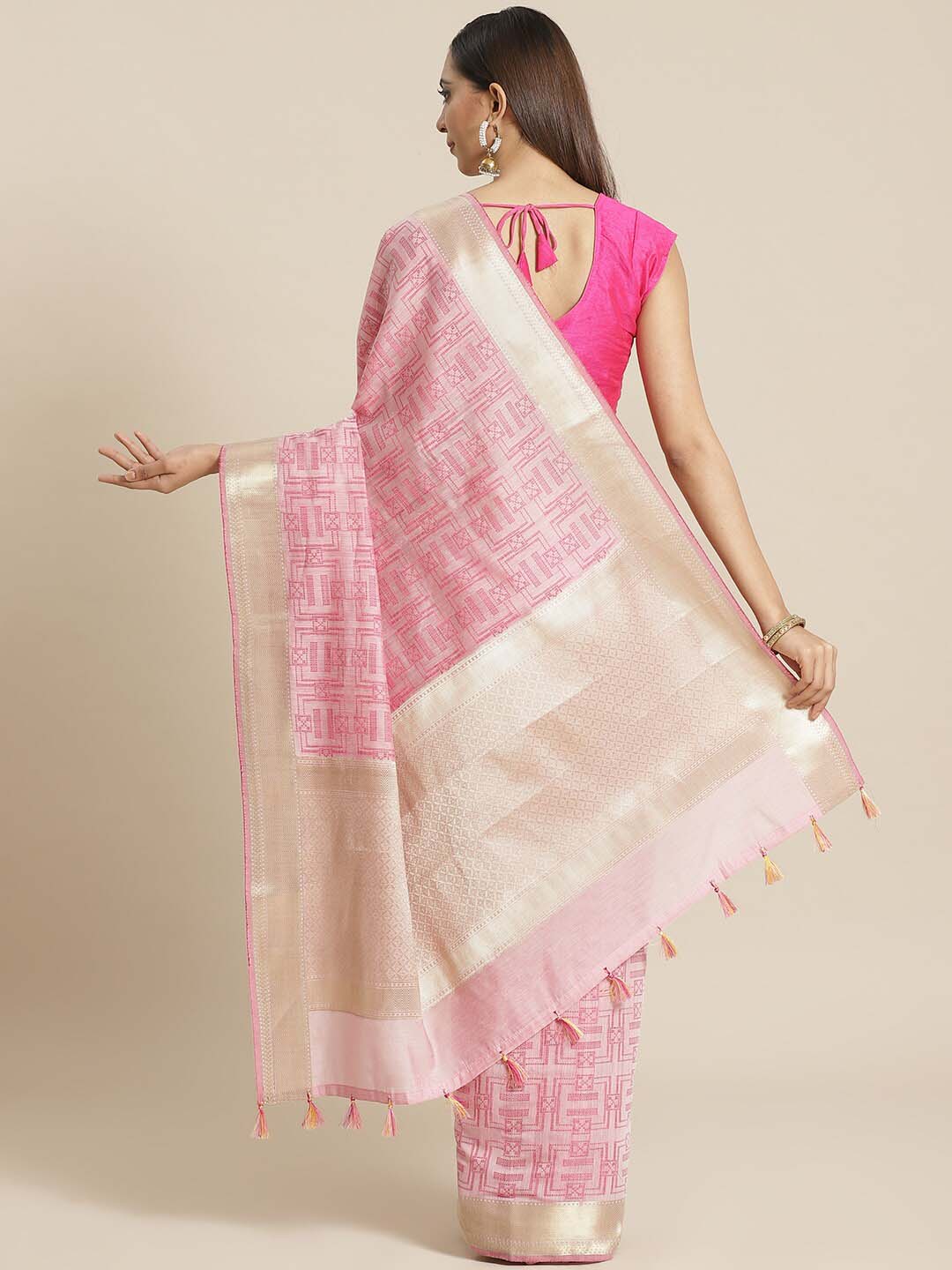 Indethnic Banarasi Pink Woven Design Festive Wear Saree - View 3