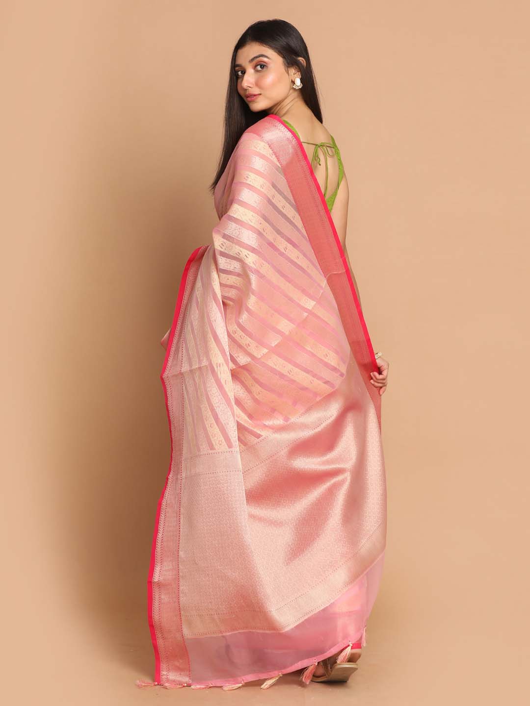 Indethnic Banarasi Pink Woven Design Party Wear Saree - View 3