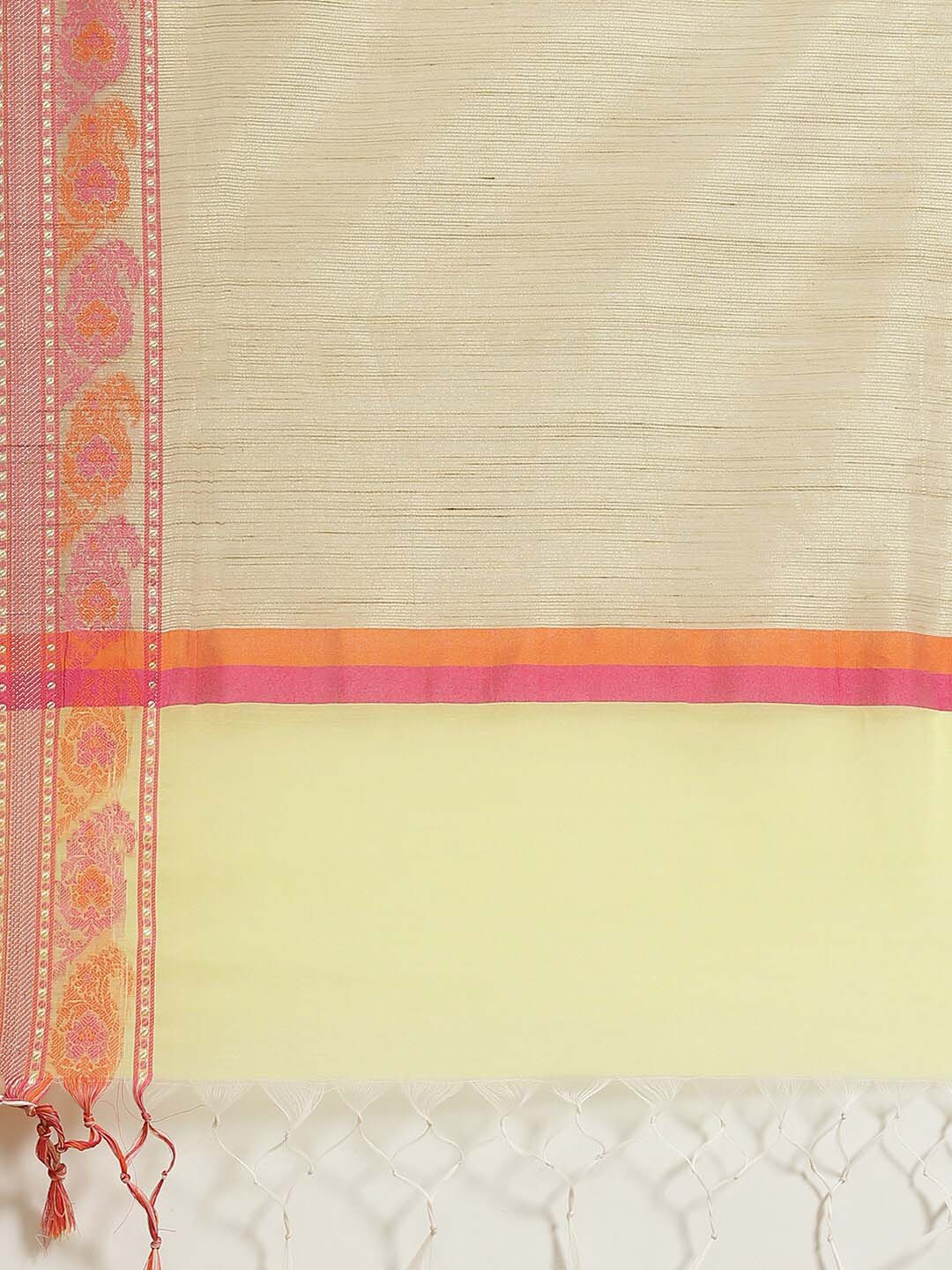 Indethnic Banarasi Yellow Solid Daily Wear Saree - Saree Detail View