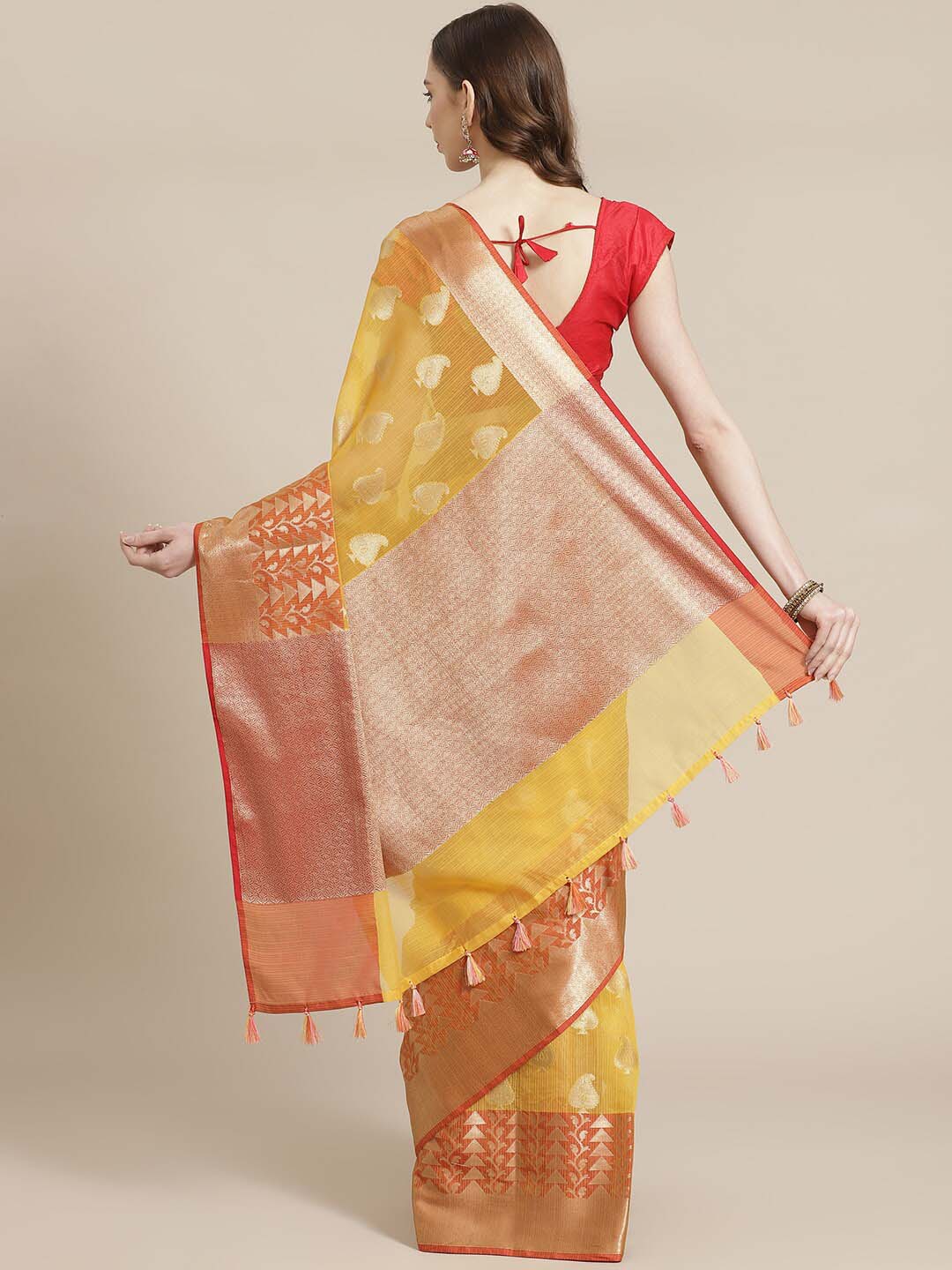 Indethnic Banarasi Yellow Woven Design Daily Wear Saree - View 2