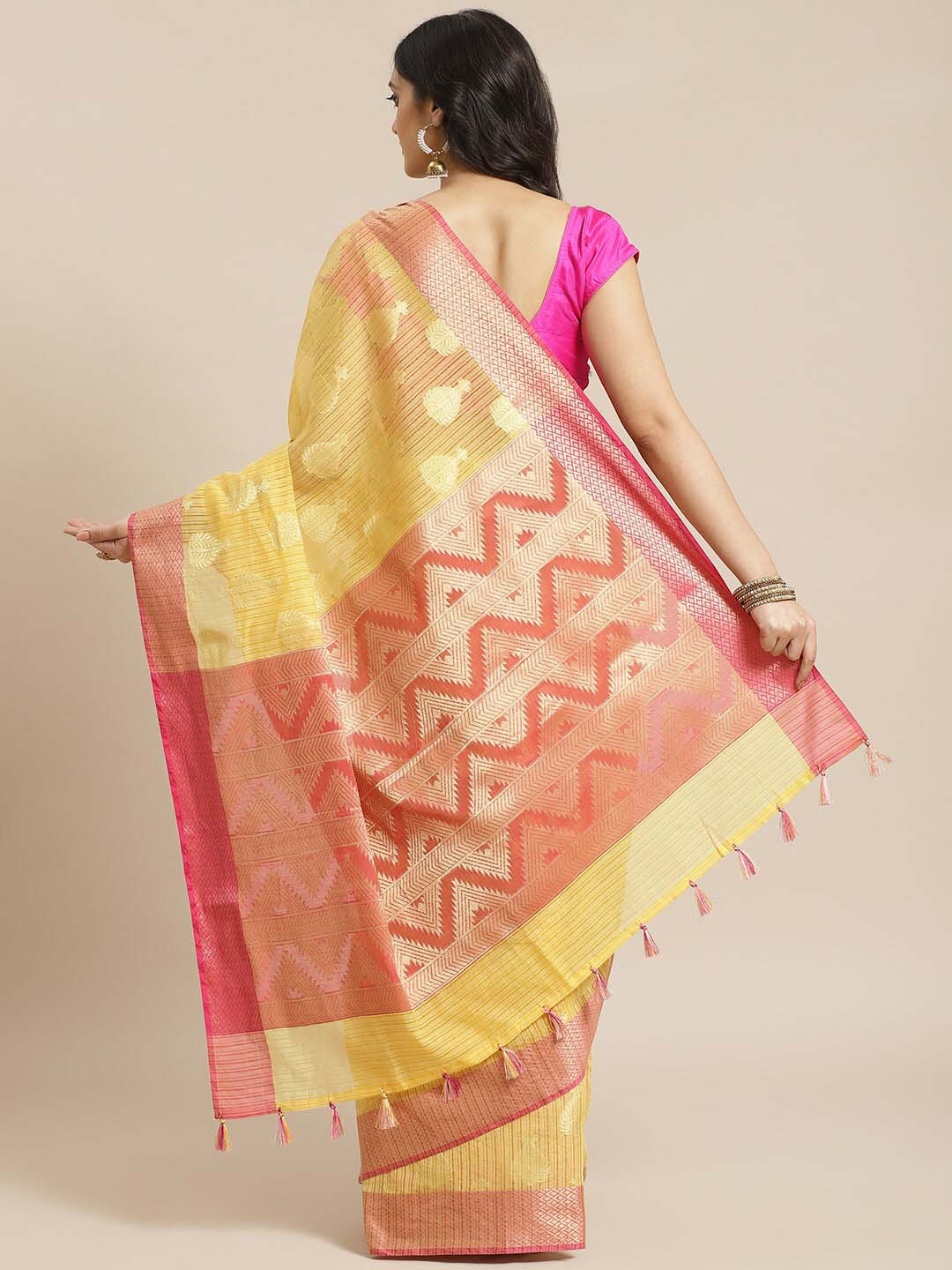 Indethnic Banarasi Yellow Woven Design Festive Wear Saree - View 2