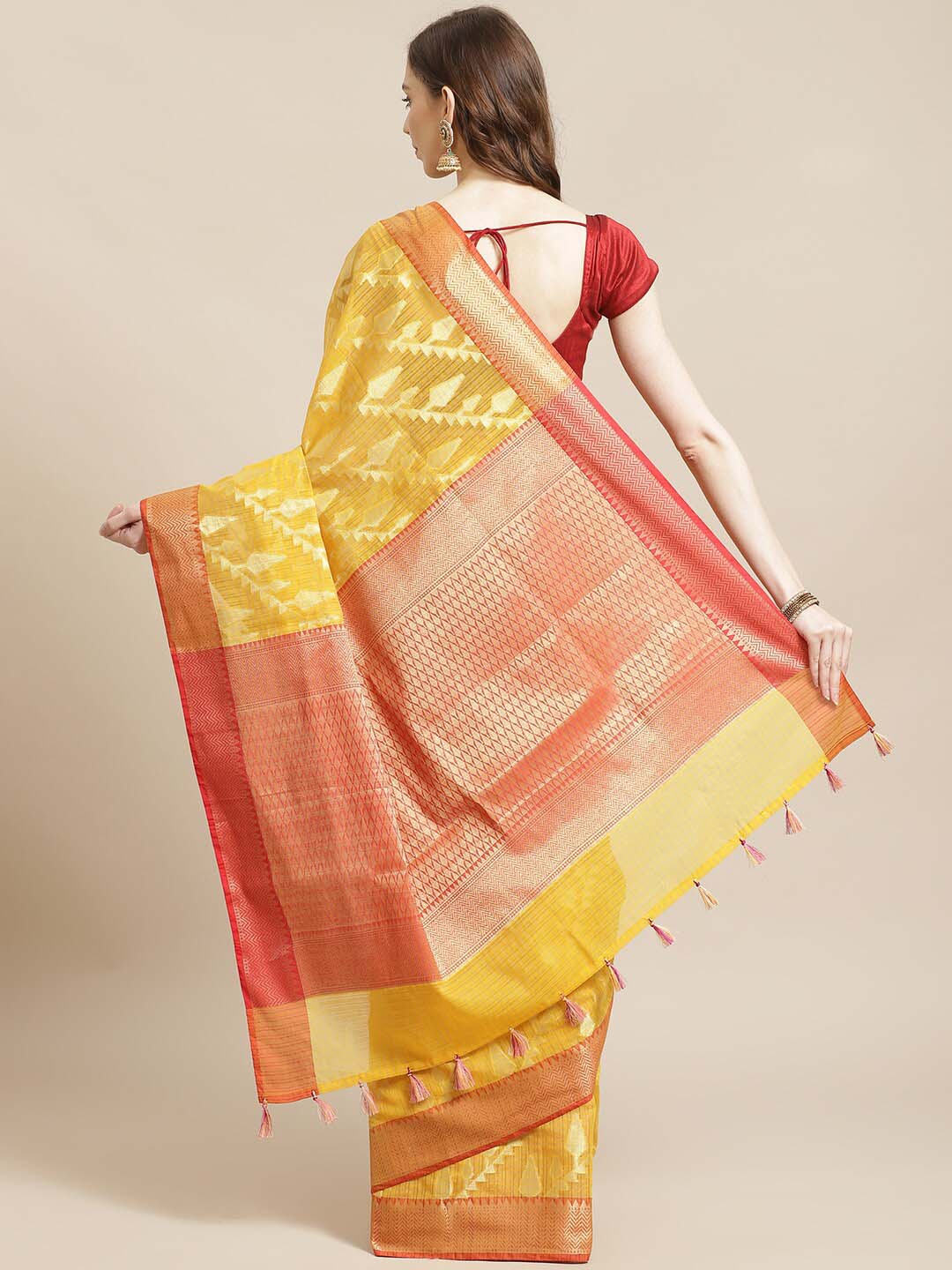 Indethnic Banarasi Yellow Woven Design Festive Wear Saree - View 2
