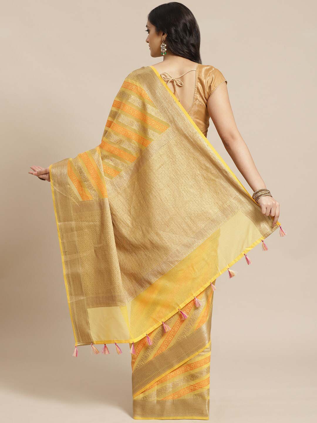 Indethnic Banarasi Yellow Woven Design Daily Wear Saree - View 2