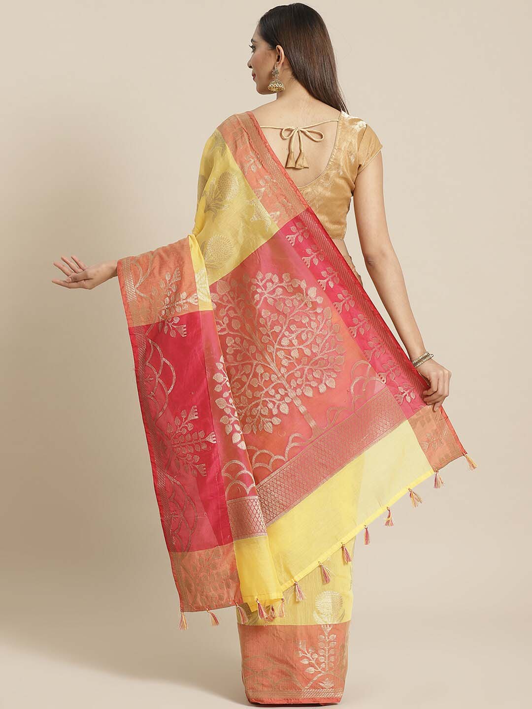 Indethnic Banarasi Yellow Woven Design Daily Wear Saree - View 1