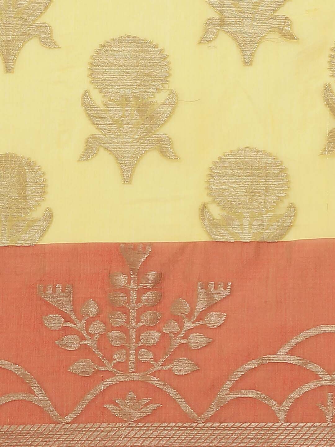 Indethnic Banarasi Yellow Woven Design Daily Wear Saree - View 3