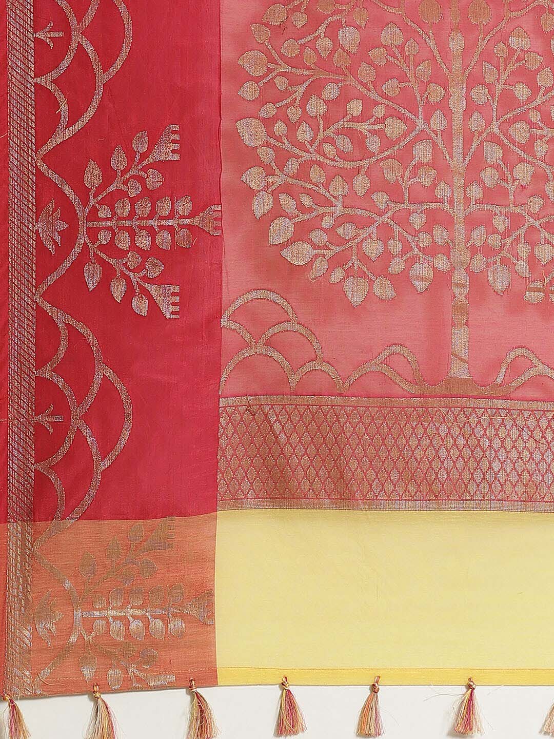 Indethnic Banarasi Yellow Woven Design Daily Wear Saree - Saree Detail View