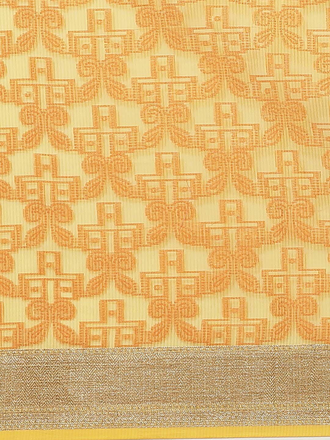 Indethnic Banarasi Yellow Woven Design Work Wear Saree - View 3